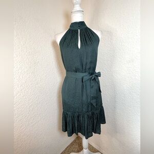 PAIGE Dark Green Halter Neck Tie-Waist Dress